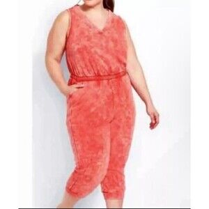 Lane Bryant Livi Sleeveless French Terry Jumpsuit Red POCKETS Plus 34/36 NWT‎